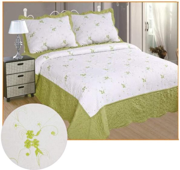 Colcha para Cama Cubrecama Bordada Cosida con Fundas para Primavera/Verano/otoño, (O-2611) Verde.
