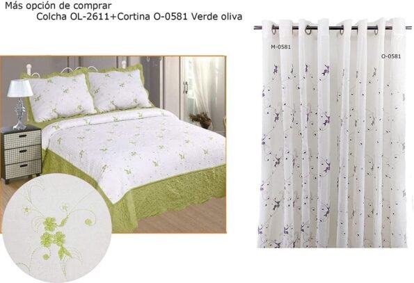 Colcha para Cama Cubrecama Bordada Cosida con Fundas para Primavera/Verano/otoño, (O-2611) Verde.