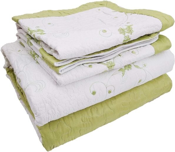 Colcha para Cama Cubrecama Bordada Cosida con Fundas para Primavera/Verano/otoño, (O-2611) Verde.