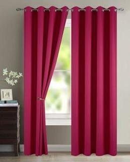 Cortina de tela semi opaca en lisa color/ fucsia para salón ,dormitorios, sala con 8 ollas de acero.