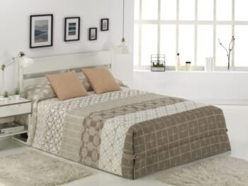 Edredón conforter invierno Estampado ADYRA beige con Presilla de botón en Las Esquinas y caída de 50cm para Mejor Ajuste de la Cama.