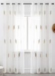 Cortina Sala ,Dormitorio, Habitación , Salón traslucida Fino bordado en Palos Amarillo y Agua con 8 Ojales de Acero.