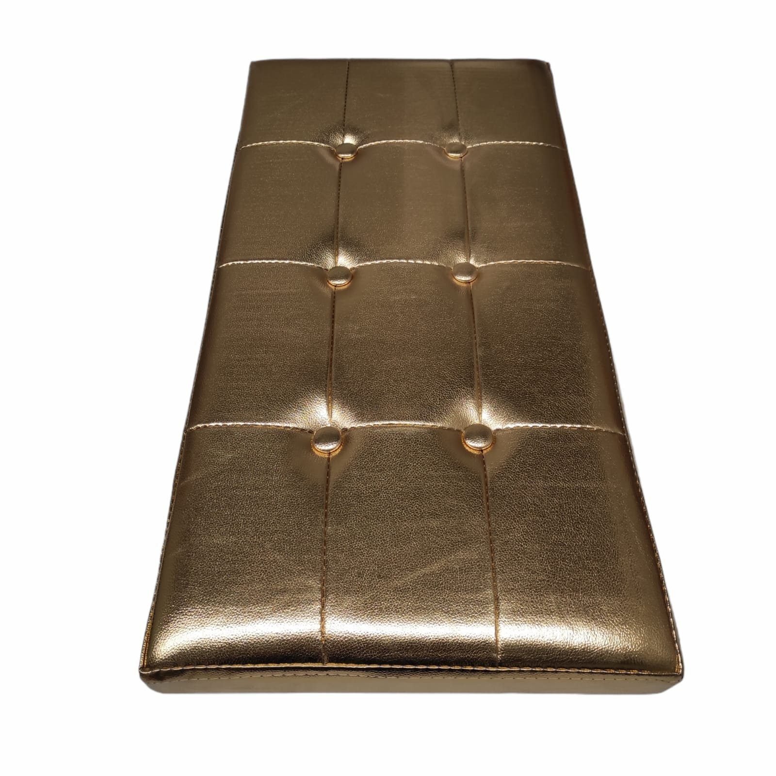 Baúl Puff pulí piel Taburete para almacenaje Plegable en Oro, 76 x 38 x 38 cm.