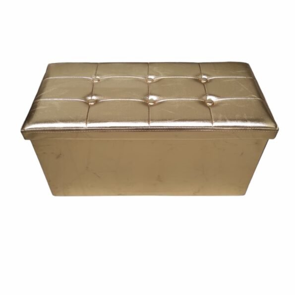 Baúl Puff pulí piel Taburete para almacenaje Plegable en Oro, 76 x 38 x 38 cm.