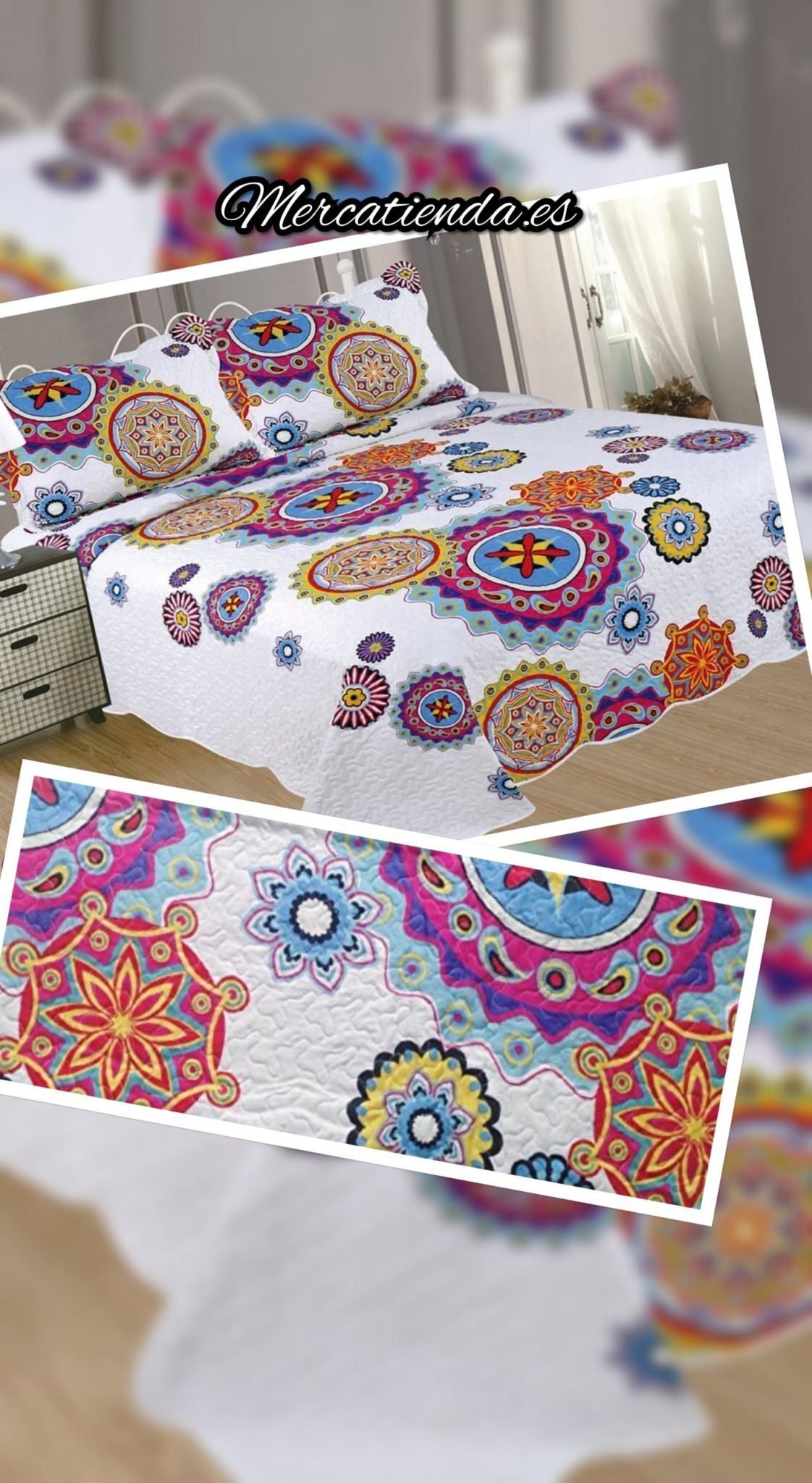 Colcha Bouti Tacto algodón para Cama de 135 y 150cm con Dos Fundas de 50 x 70 cm de Regalo. Oferta-4