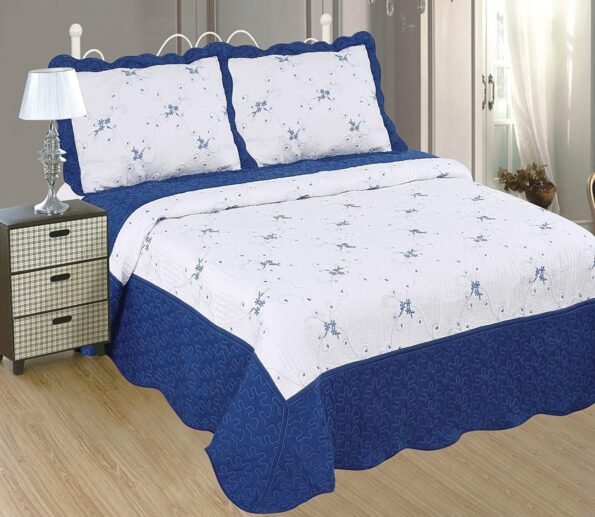 Colcha bouti Cama (G-2611) Cubrecama Bordada Cosida con Fundas para Primavera/Verano/otoño, Azulon.)
