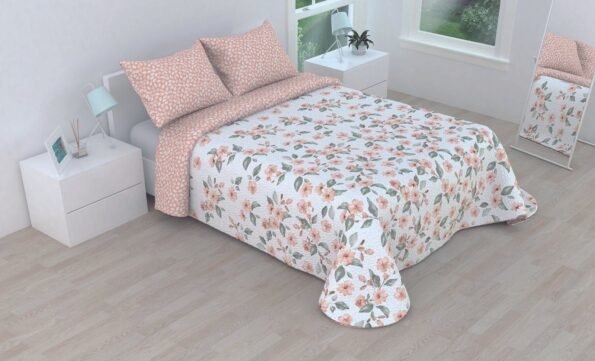 Colcha bouti reversible Modelo Celia Cosida Cubre cama con Fundas 50x70cm color Rosa para Primavera/Verano/otoño Victorio & lucchino.
