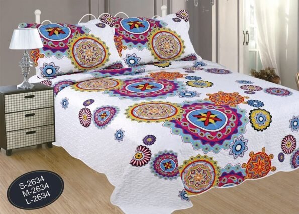 Colcha bouti cubre cama estampada cosida con Fundas de cojin 50-x-70cm para Primavera/Verano/otoño Modelo,( 2634) Rosa , Lila.