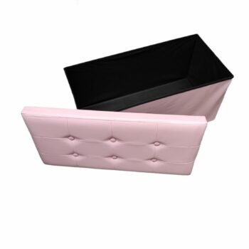 Baúl Puff pulí piel Taburete para almacenaje Plegable en Rosa, 76 x 38 x 38 cm.