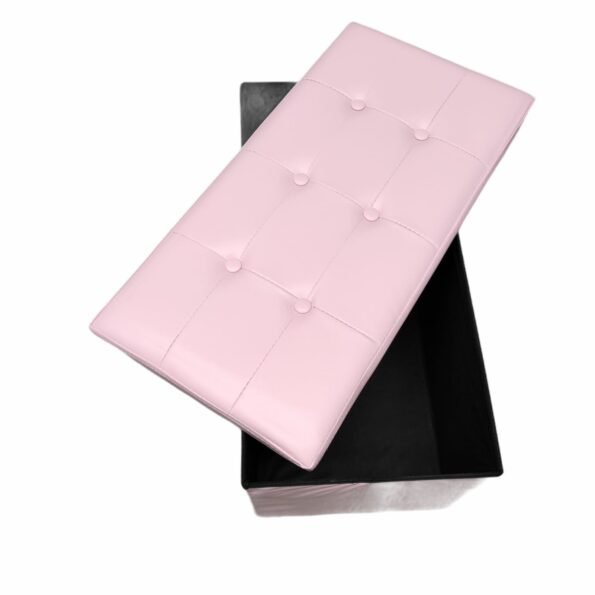 Baúl Puff pulí piel Taburete para almacenaje Plegable en Rosa, 76 x 38 x 38 cm.