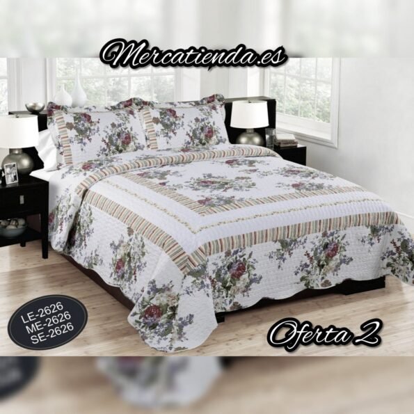 Colcha Bouti tacto algodón cubre Cama de 135 y 150cm con Dos Fundas de 50 x 70 cm de Regalo.