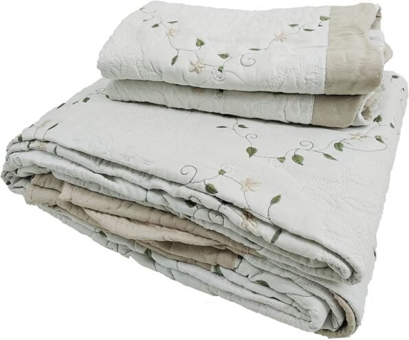 Colcha para Cama Cosida Cubrecama Bordada con Fundas para Primavera/Verano/otoño,Crema.(Y-2629)