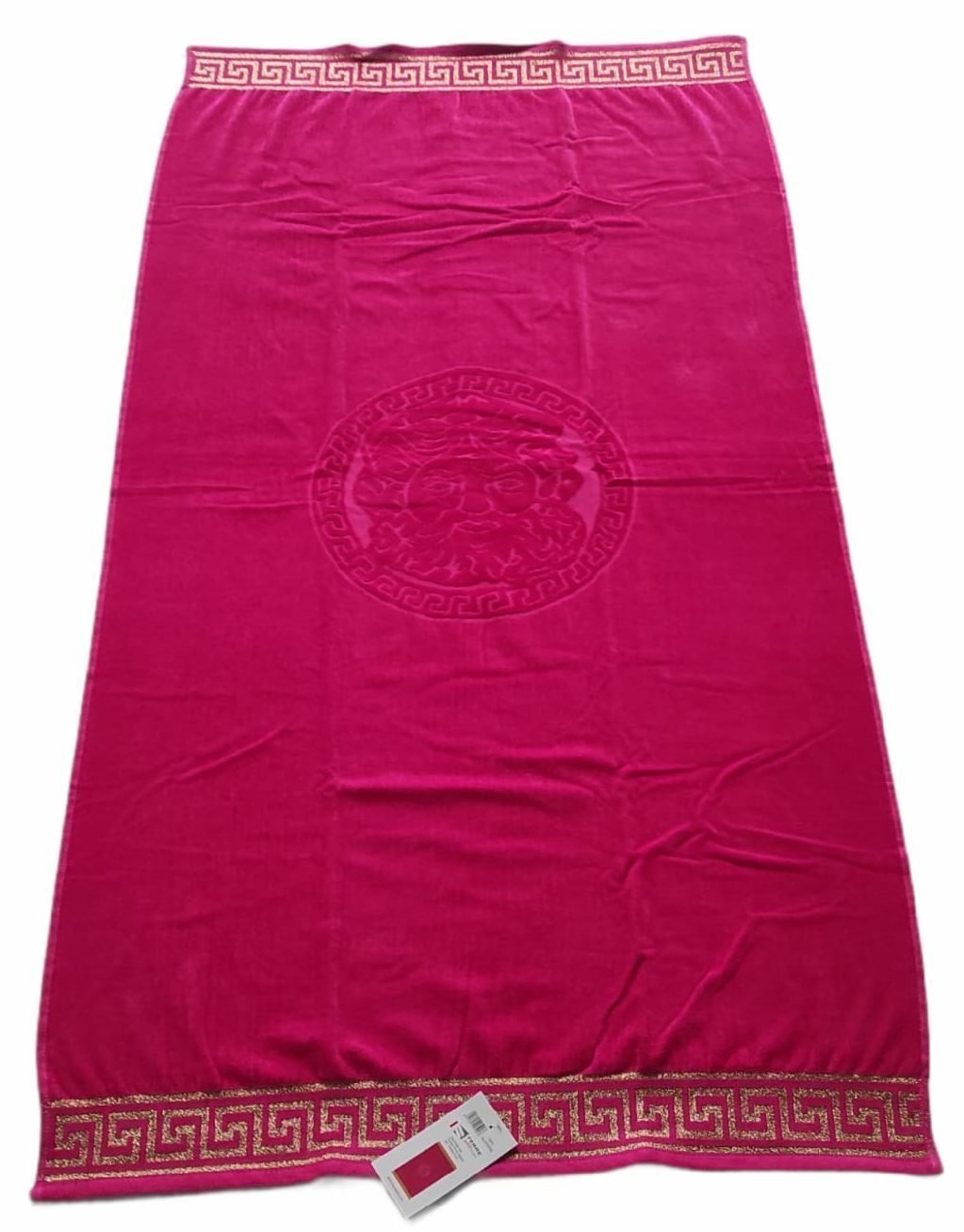 Toalla de baño y Playa 100% algodón Egipcio gran absorción con motivos Egipcio Color Fucsia Medidas 90_x_175 cm.