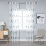 Cortina Dormitorio, Sala ,Habitación , Salón traslucida Fino bordado en pluma Agua con 8 Ojales de Acero.