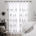 Cortina traslucida visillos bordados diseños hojas en gris para salon y habitaciones de 8 Ojales Acero