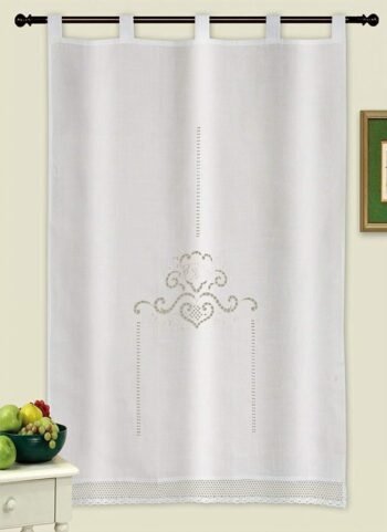 Cortina corta rusticar baño,cocina,ventanas de recibidor, habitación son visillo bordados florales ( R 1044)