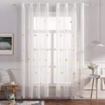 Cortina Visillo Bordado Infantil 140x260cm con Ojales Plateados. Diseño Estrellas