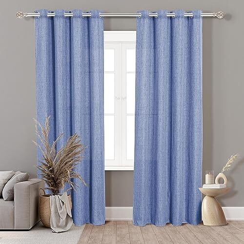 Cortinas Translúcidas para Salón y Dormitorio, Tacto Lino, 140x260cm, Azul Vaquero (2 Unidades)