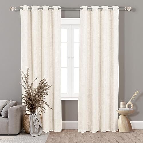 Cortinas translúcidas crudo 140x260cm 2 Unidades - Cortina Tacto parecido al Lino, Deja Pasar la luz - Cortinas para Salón, Dormitorio.