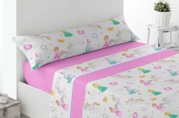 Sábanas de Coralina Térmicas "Princess en Rosa" para invierno: 200 Gr/m2, Transpirables, Confortables y Suaves, Set 3 Piezas para Camas 90cm, Bajera Ajustable hasta 28 cm - Calidad Anti-Peeling