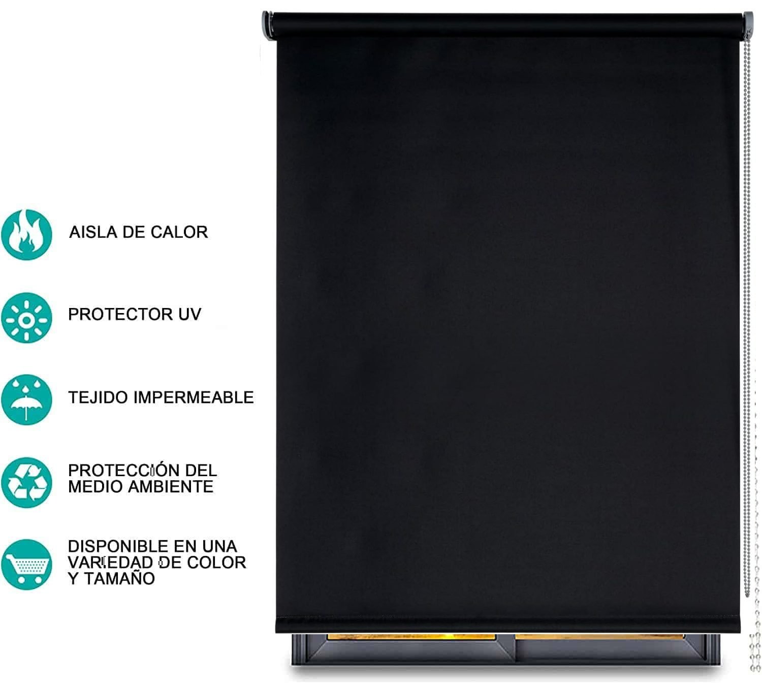 Estor Enrollable en Negro Opaco Lockout para Puertas y Ventanas - Ajustable.