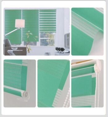 Estor enrollable doble capa en verde claro Noche y Día para salón, cocina y baño