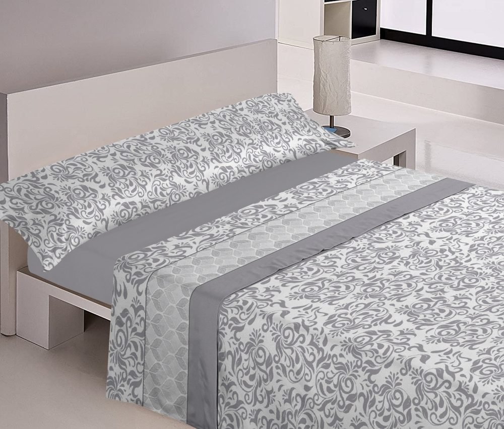 sabanas para cama verano Tulipan en Gris Suaves y Económicas de Microfibra Anti-perli  | Mercatienda.es