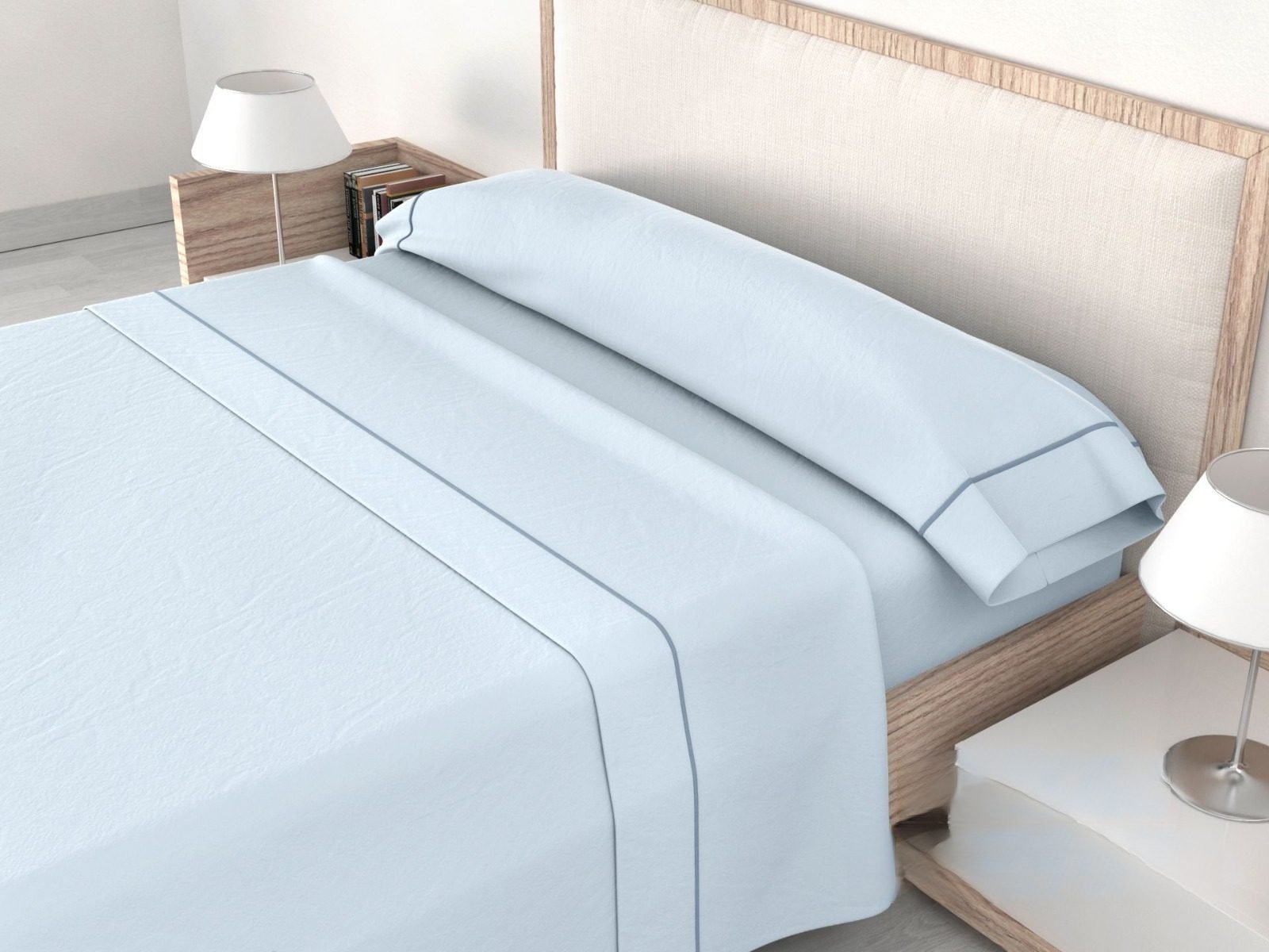 Sábanas de Hostelería para cama verano Lisa Azul con Jaretón ROOMERS - 50% Algodón y 50% Poliéster | Mercatienda.es
