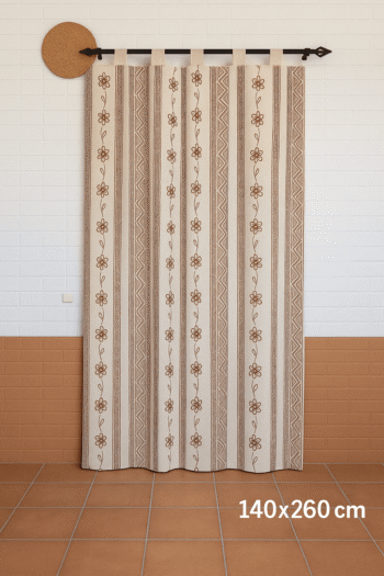 Cortina Exterior Jacquard, 140×260 cm, Rústica Flor Greca Roja UV, Instalación con Trabillas