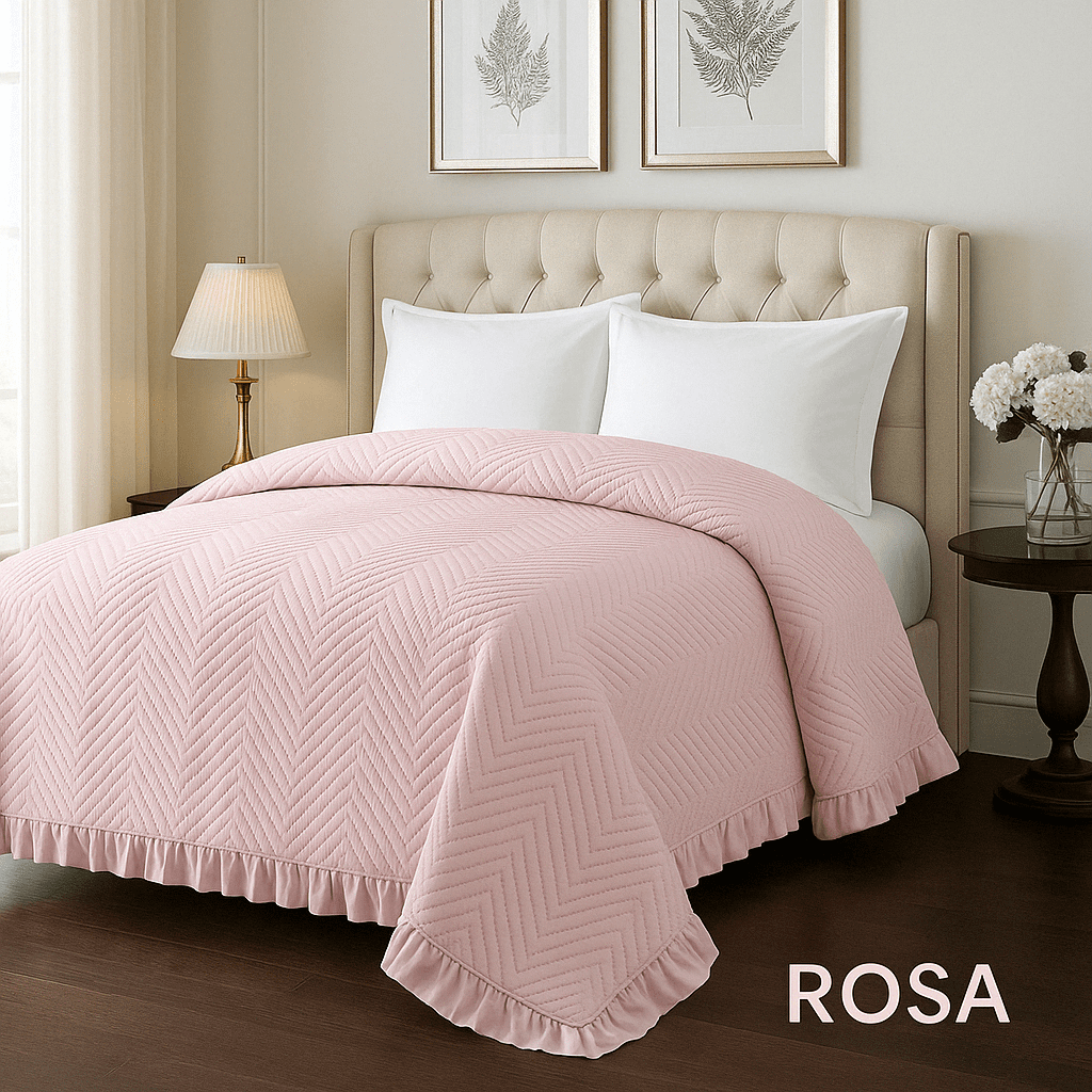 Colcha Bouti Lavada Lisa de Microfibra en Rosa Suave, Ligera y Elegante para Verano