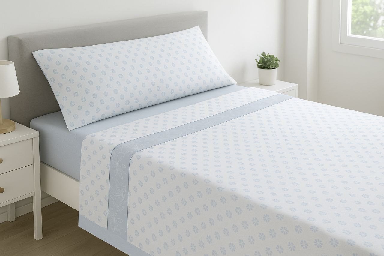 Juego de Sábanas Verano Microfibra Trebo Azul - Para Camas de 90 a 180 cm | Suave y Fresco | Anti-bolitas | Mercatienda.es