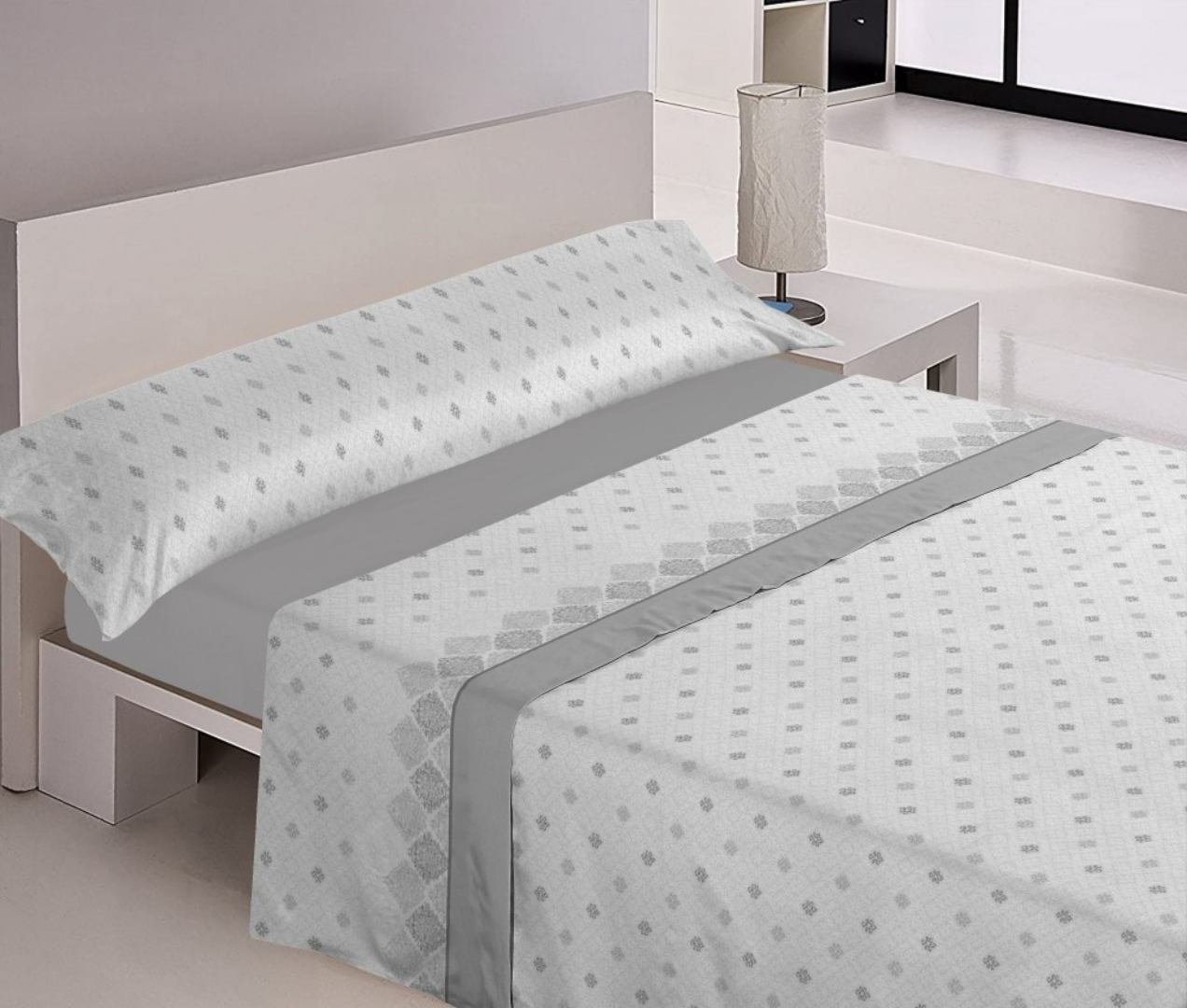 Juego sabanas cama verano 3 piezas Margarita en Gris Suaves y Económicas de Microfibra Anti-perli  | Mercatienda.es