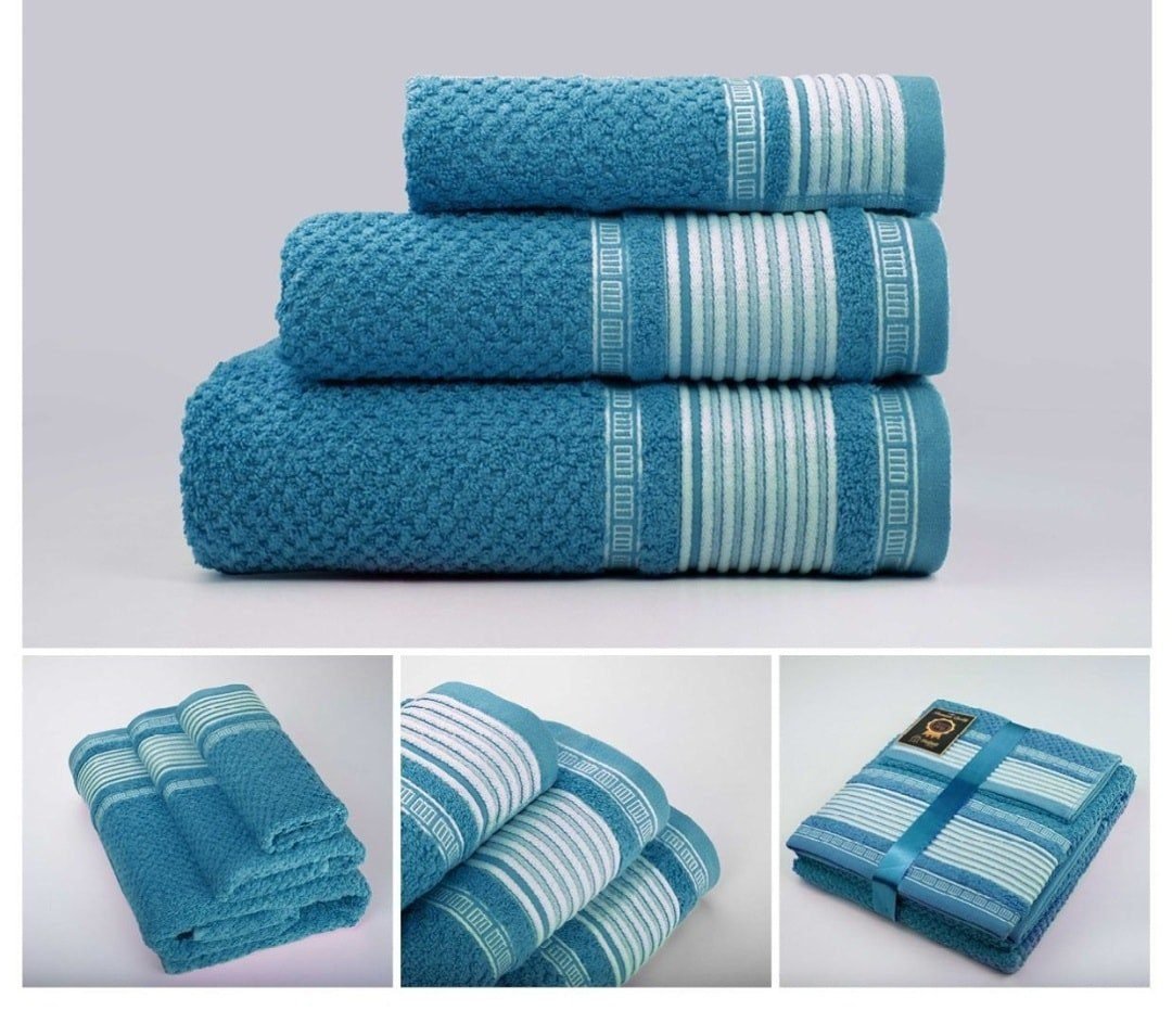 Juegos Toallas de baño algodón Portugués 600g de alta calidad set 3 - Lille en Azul Petroleo gruesas y duraderas | Mercatienda.es