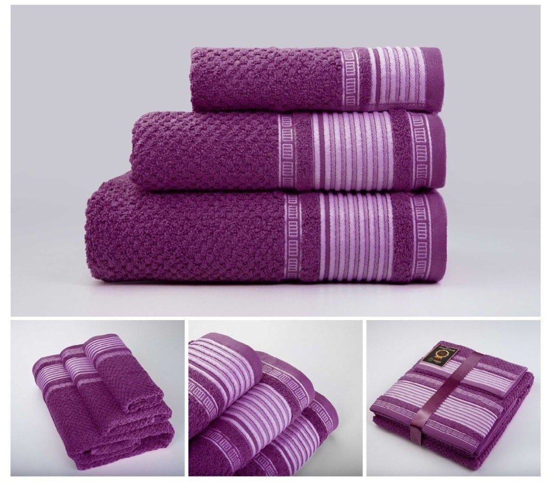 Juegos Toallas de baño algodón Portugués 600g de alta calidad set 3 - Lille en Violeta gruesas y duraderas | Mercatienda.es