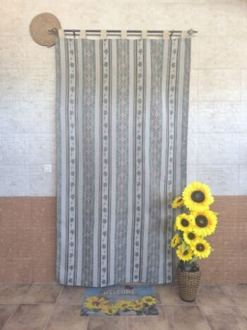 Cortina Antimoscas para Puerta Exterior 140x260 cm – Flores y Greca Verde | Tejido Resistente y Confección Española