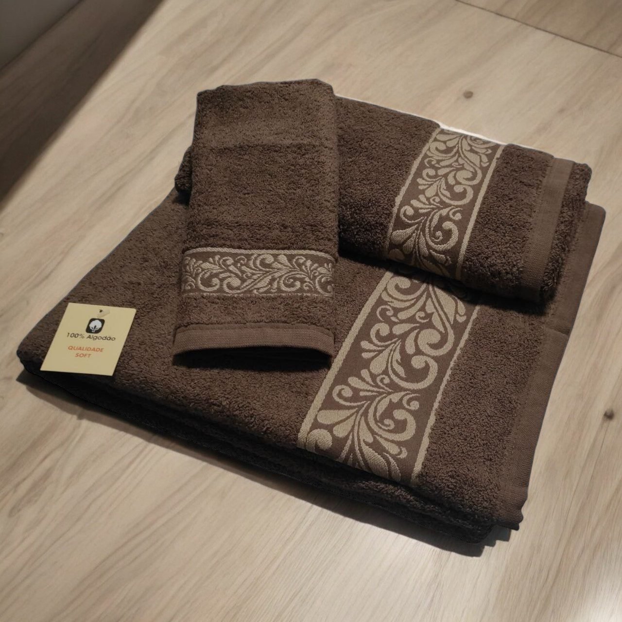 Toallas de baño en Marrón set 3,100% algodón Portugués  ,Gran absorción,500 g/m2,súper Suave.