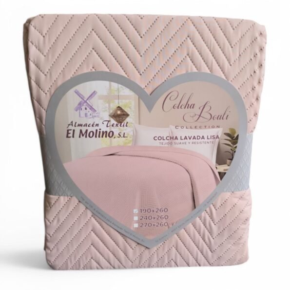 Colcha Bouti Lavada Lisa de Microfibra en Rosa Suave, Ligera y Elegante para Verano