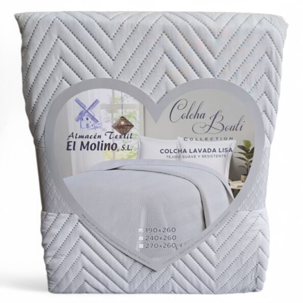 Colcha Bouti Lavada Lisa en Gris claro de Microfibra Suave, Ligera y Elegante para Verano