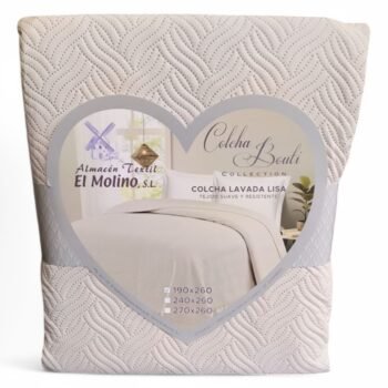 Colcha Bouti en beis Lavada Lisa de Microfibra Suave, Ligera y Elegante para Verano