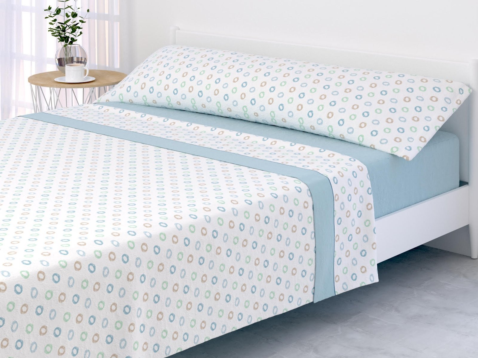 Sábanas Térmicas de Pirineo Circulo en Celeste - Gramaje 120g - Secado Rápido y Tacto Suave - 90/105/135/150/180 x 200cm - Mercatienda.es