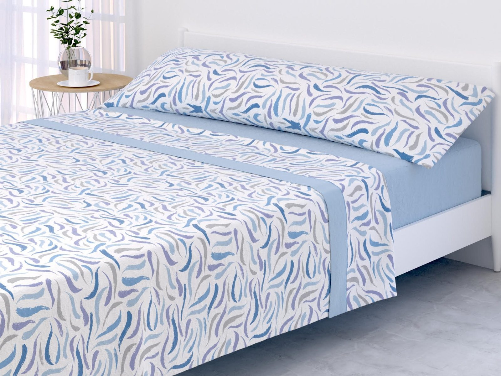 Sábanas Térmicas de Pirineo Pinceladas en Azul-Gramaje 120g - Secado Rápido y Tacto Suave - 90/105/135/150/180 x 200cm - Mercatienda.es