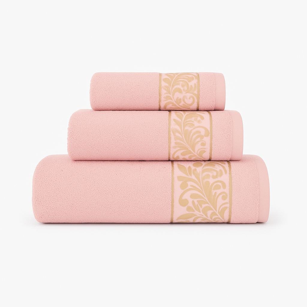 Juego de Toallas 3 Piezas 100% Algodón Portugués, 500 g/m, Oro en Rosa Palo. - Imagen 4