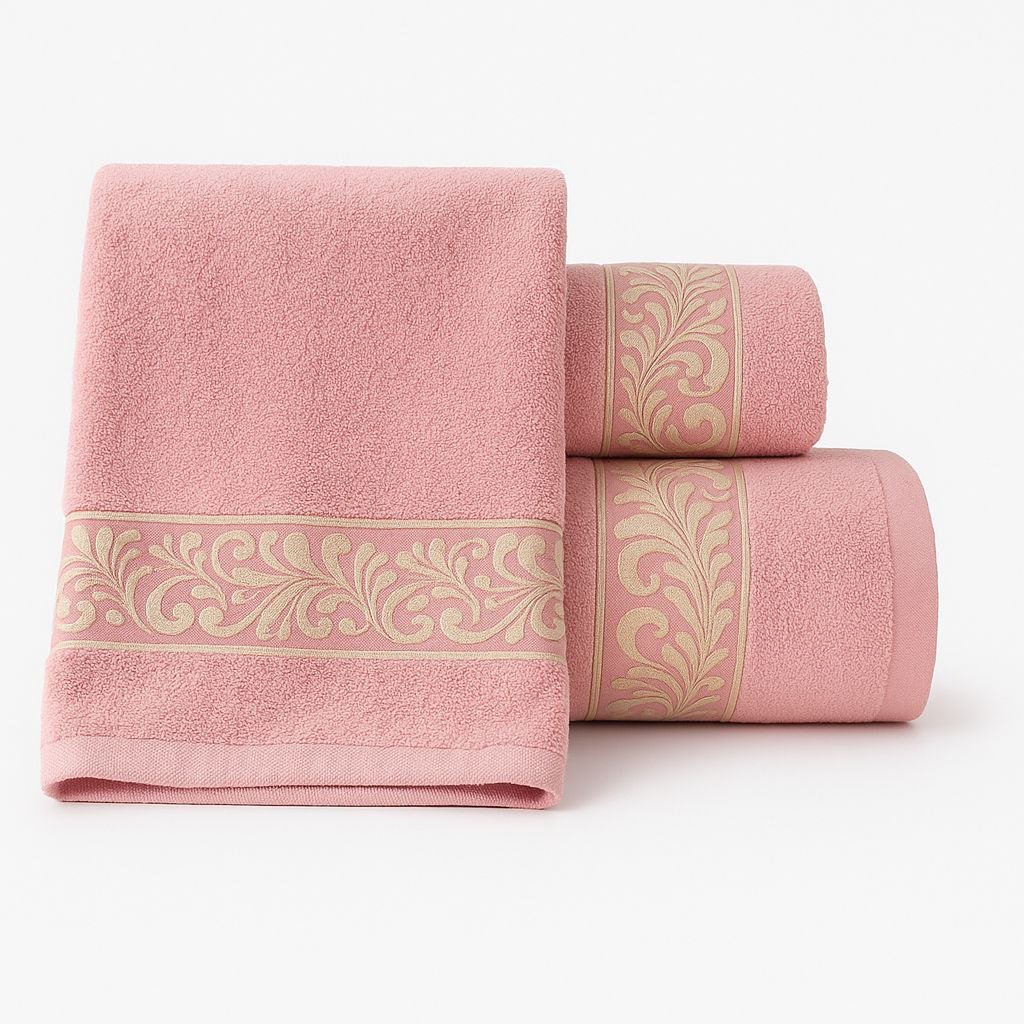 Juego de Toallas 3 Piezas 100% Algodón Portugués, 500 g/m, Oro en Rosa Palo. - Imagen 2