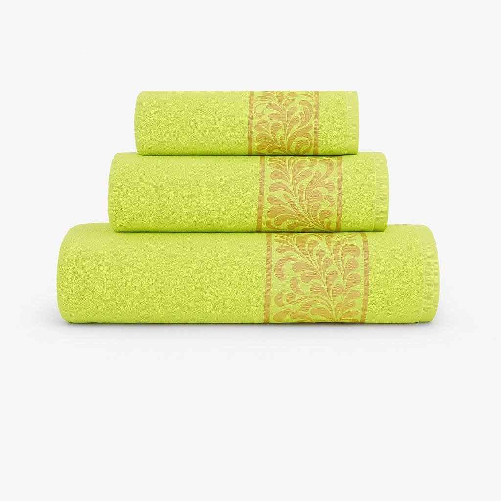 Juego de Toallas 3 Piezas 100% Algodón Portugués, 500 g/m, Oro en Verde Pistacho. - Imagen 2
