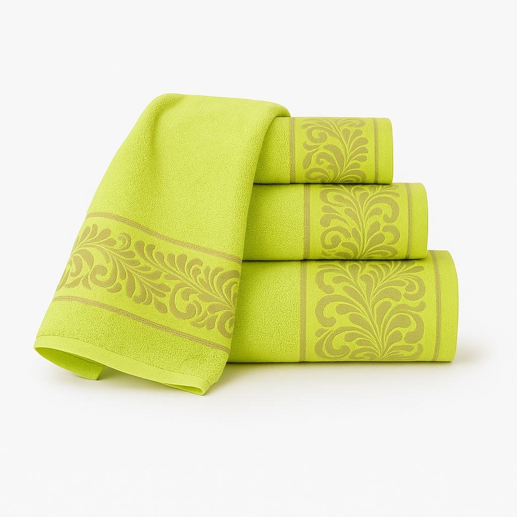 Juego de Toallas 3 Piezas 100% Algodón Portugués, 500 g/m, Oro en Verde Pistacho. - Imagen 3