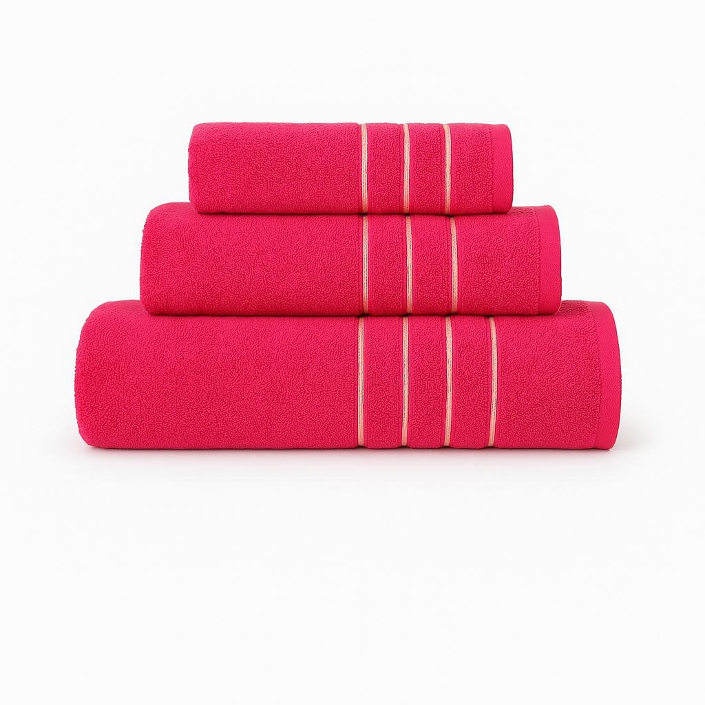 Juegos Toallas de baño algodón Portugués 600g de alta calidad set 3, Chinilla en Fucsia gruesas y duraderas. - Imagen 2