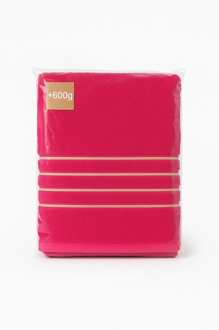 Juegos Toallas de baño algodón Portugués 600g de alta calidad set 3, Chinilla en Fucsia gruesas y duraderas. - Imagen 4