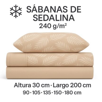 Juego de sábanas sedalina 240 g/m² | Simon en beis |Cama 90 a 180 cm | 3 y 4 piezas