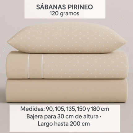 Juego de sábanas pirineo invierno Catalina Beis bajera 30 cm + largo 200 cm – camas 90 | 105 | 135 | 150 y 180 cm| Mercatienda.es