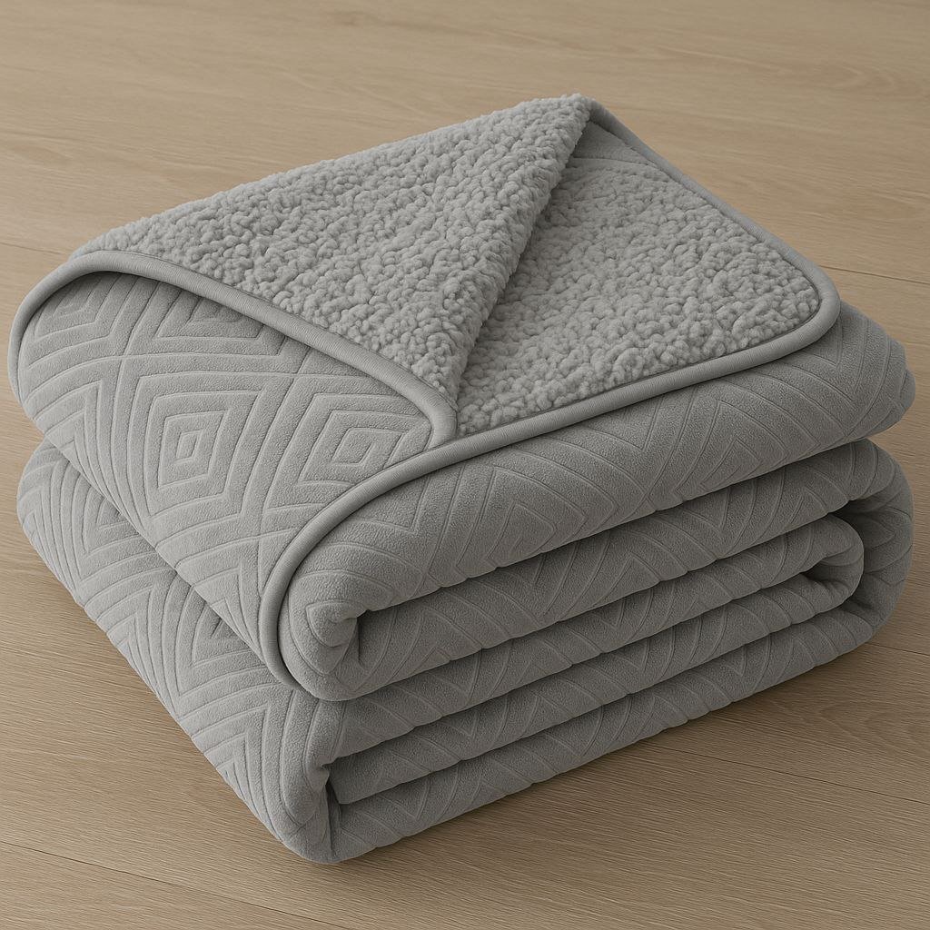 Edredón de invierno Cuadros Gris de microcoralina con sherpa